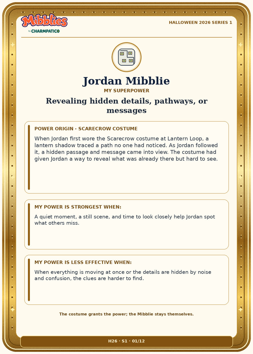 Jordan Mibblie Halloween 2026 Series 1 collector card back