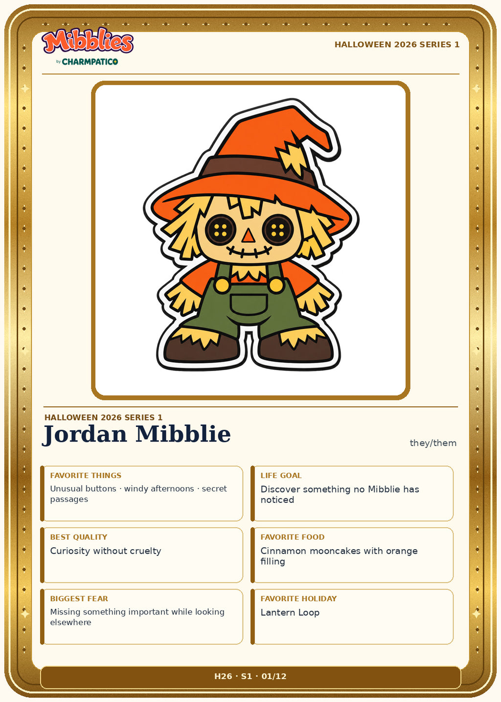 Jordan Mibblie Halloween 2026 Series 1 collector card front