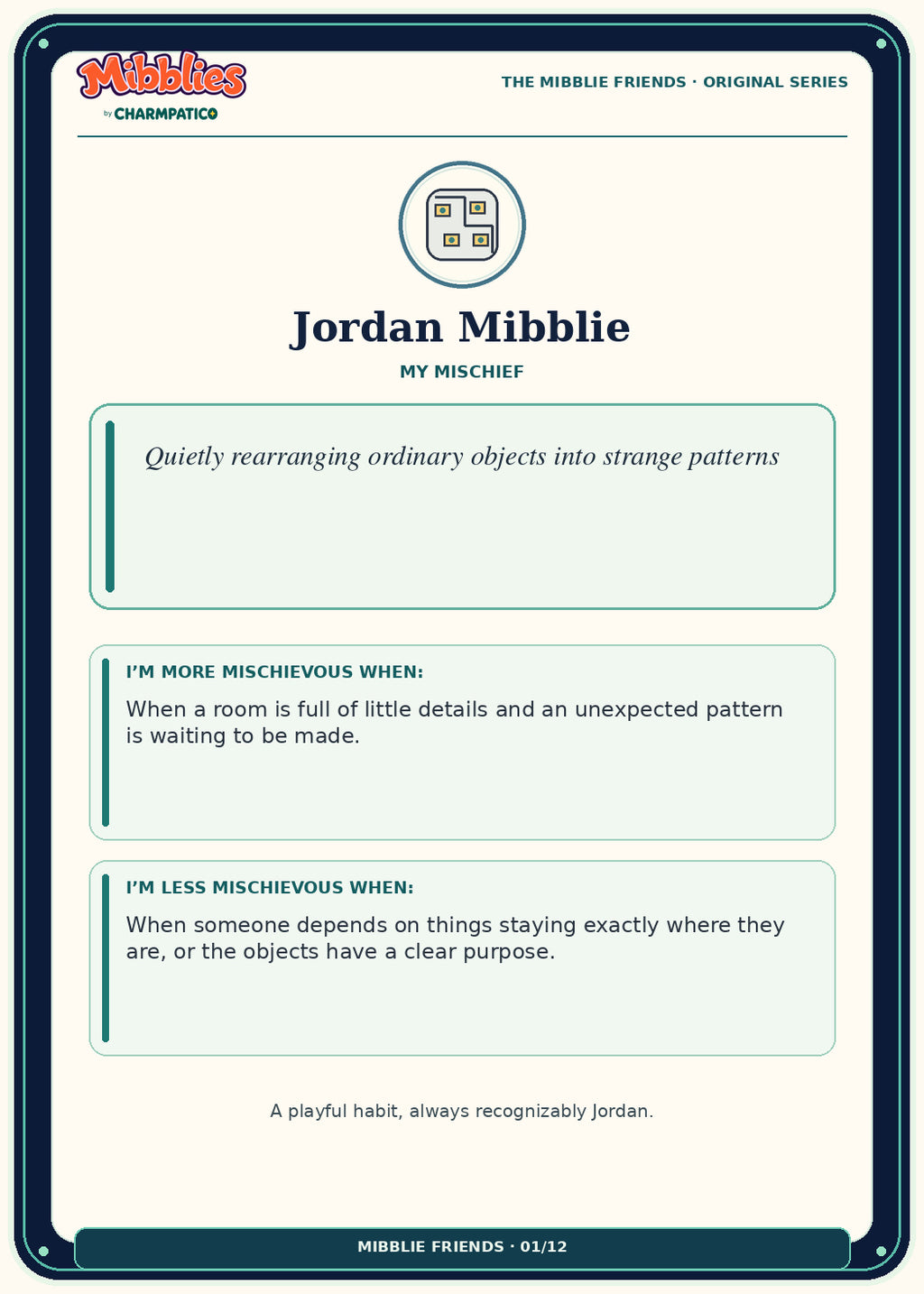 Jordan Mibblie Original Series collector card back