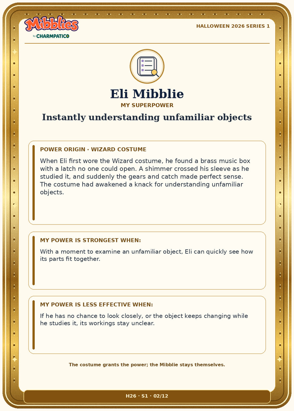 Eli Mibblie Halloween 2026 Series 1 collector card back