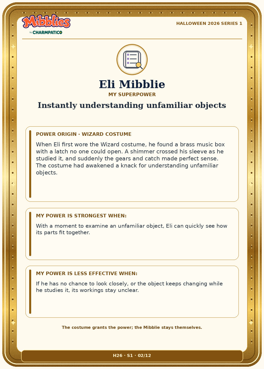 Eli Mibblie Halloween 2026 Series 1 collector card back