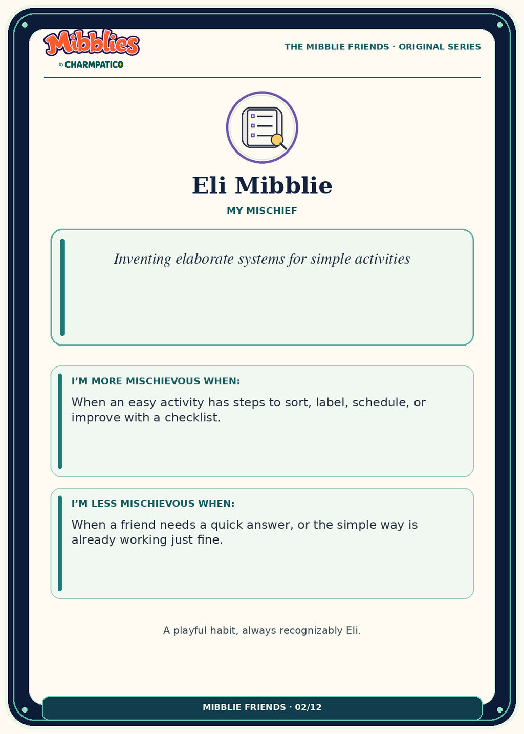 Eli Mibblie Original Series collector card back