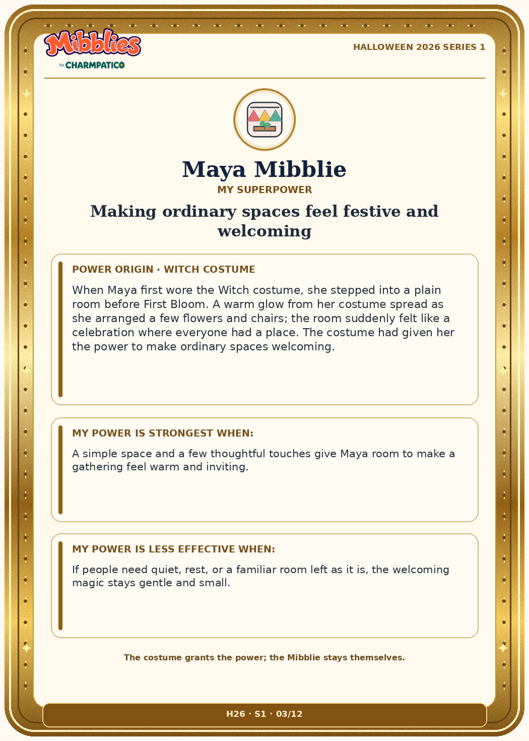 Maya Mibblie Halloween 2026 Series 1 collector card back