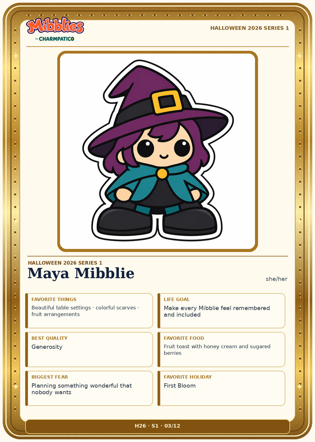 Maya Mibblie Halloween 2026 Series 1 collector card front