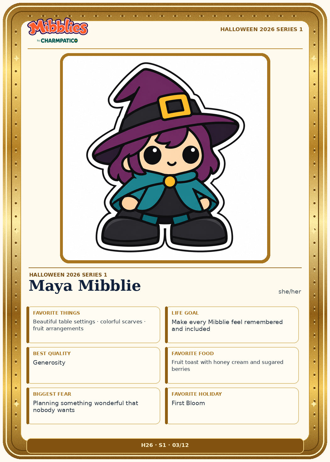Maya Mibblie Halloween 2026 Series 1 collector card front