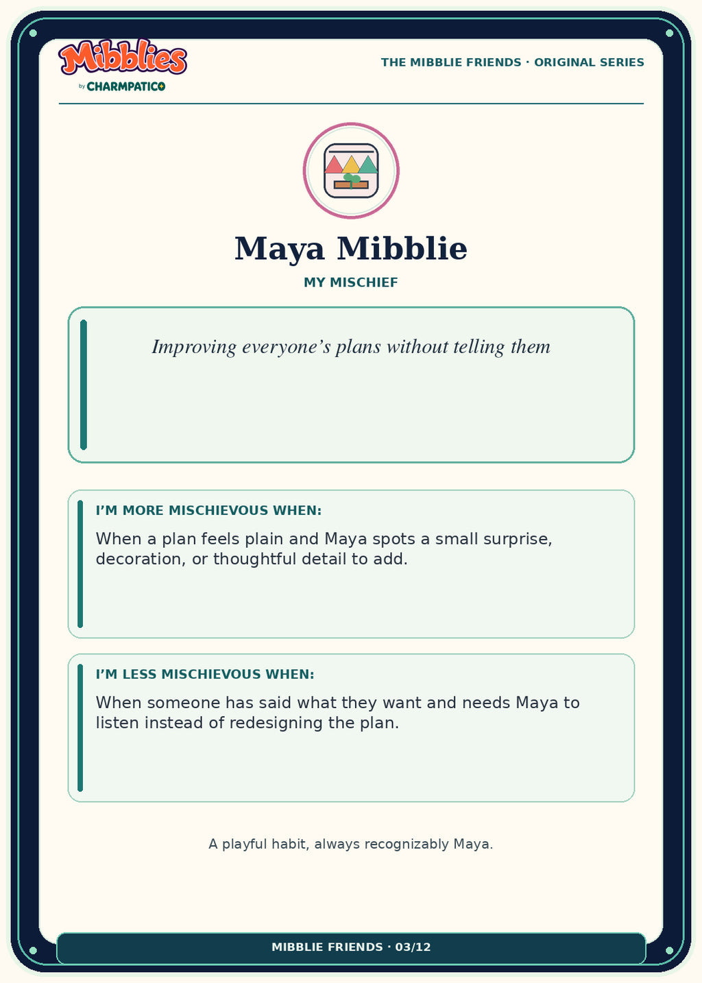 Maya Mibblie Original Series collector card back