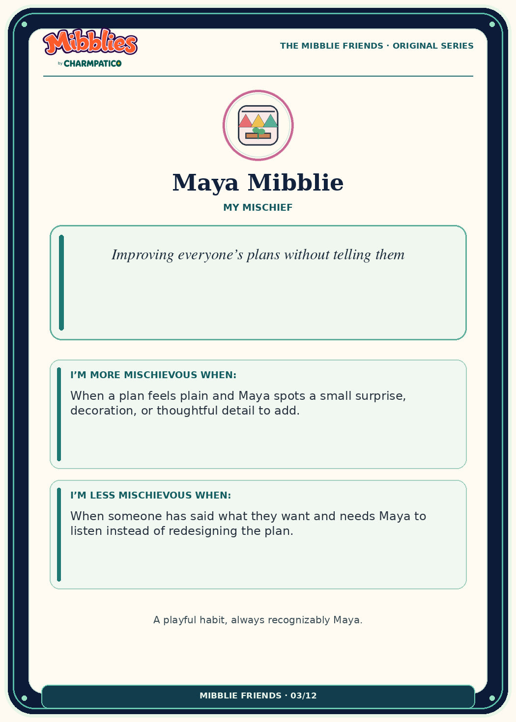 Maya Mibblie Original Series collector card back