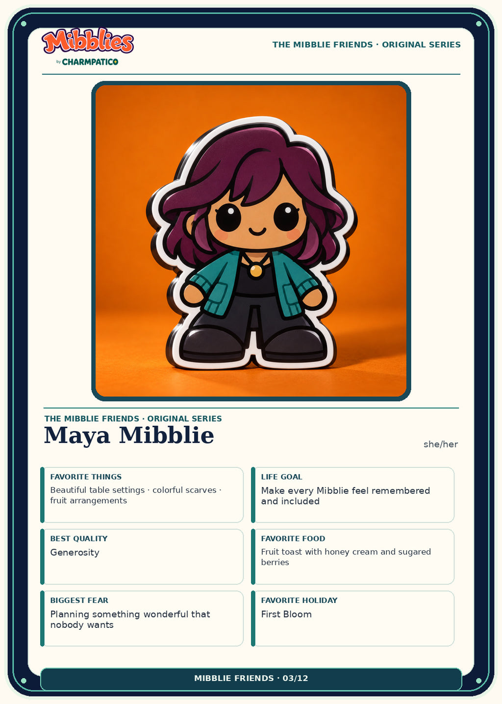 Maya Mibblie Original Series collector card front