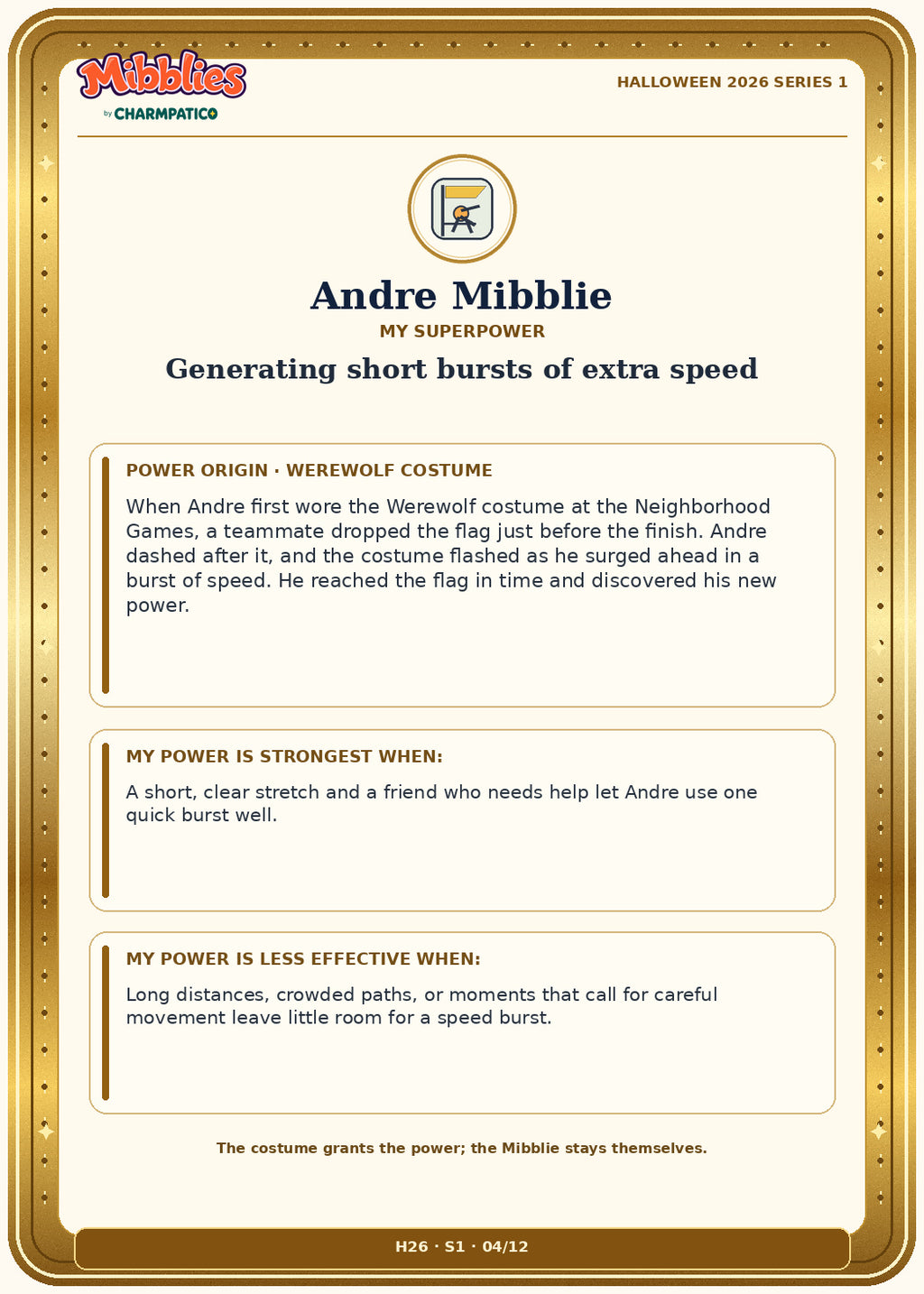 Andre Mibblie Halloween 2026 Series 1 collector card back