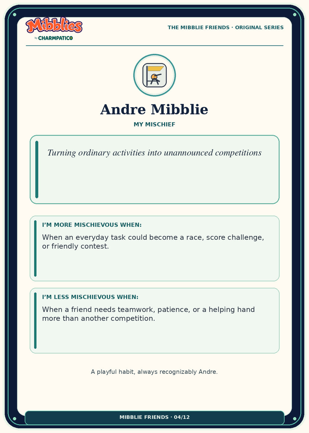 Andre Mibblie Original Series collector card back