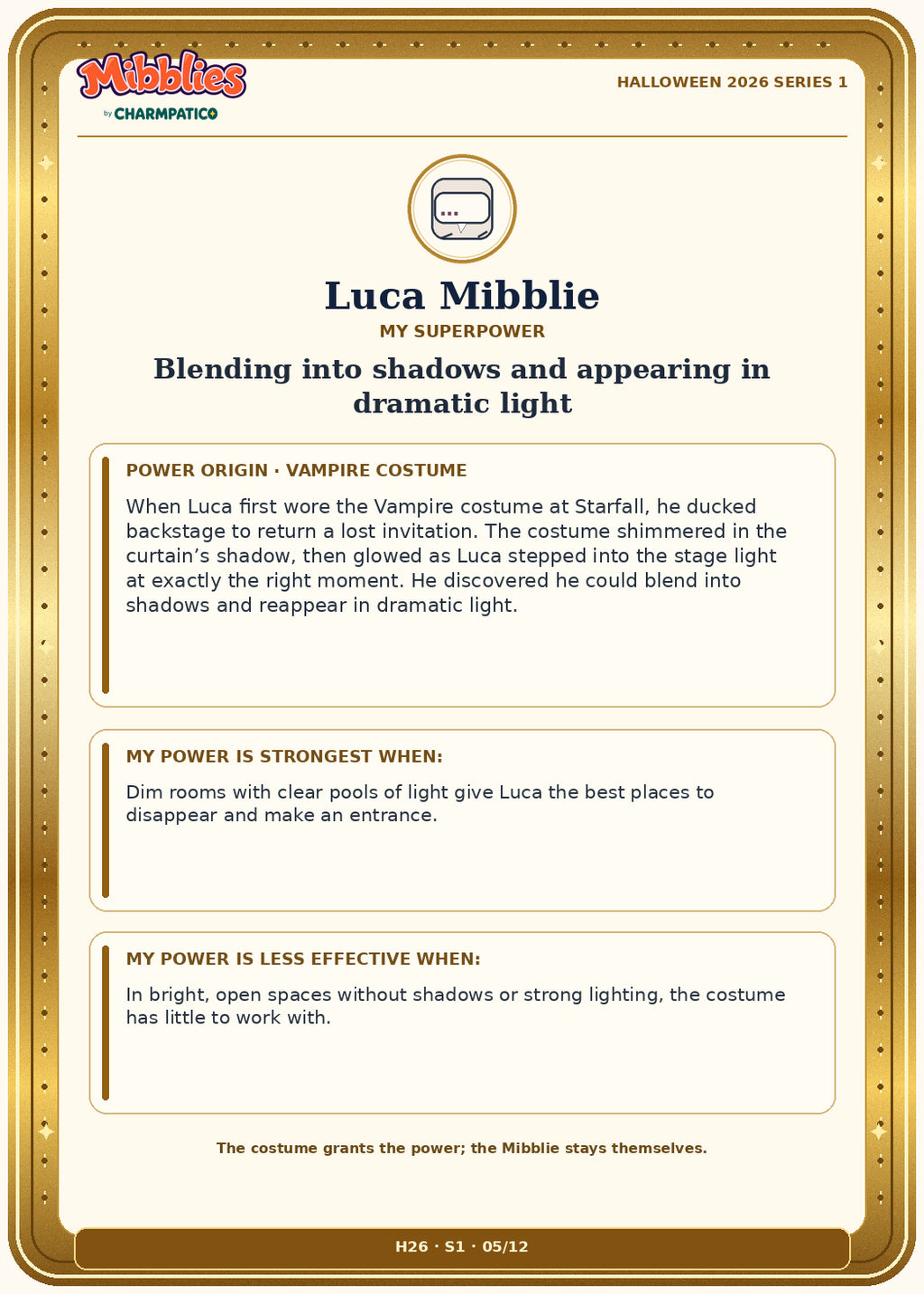 Luca Mibblie Halloween 2026 Series 1 collector card back