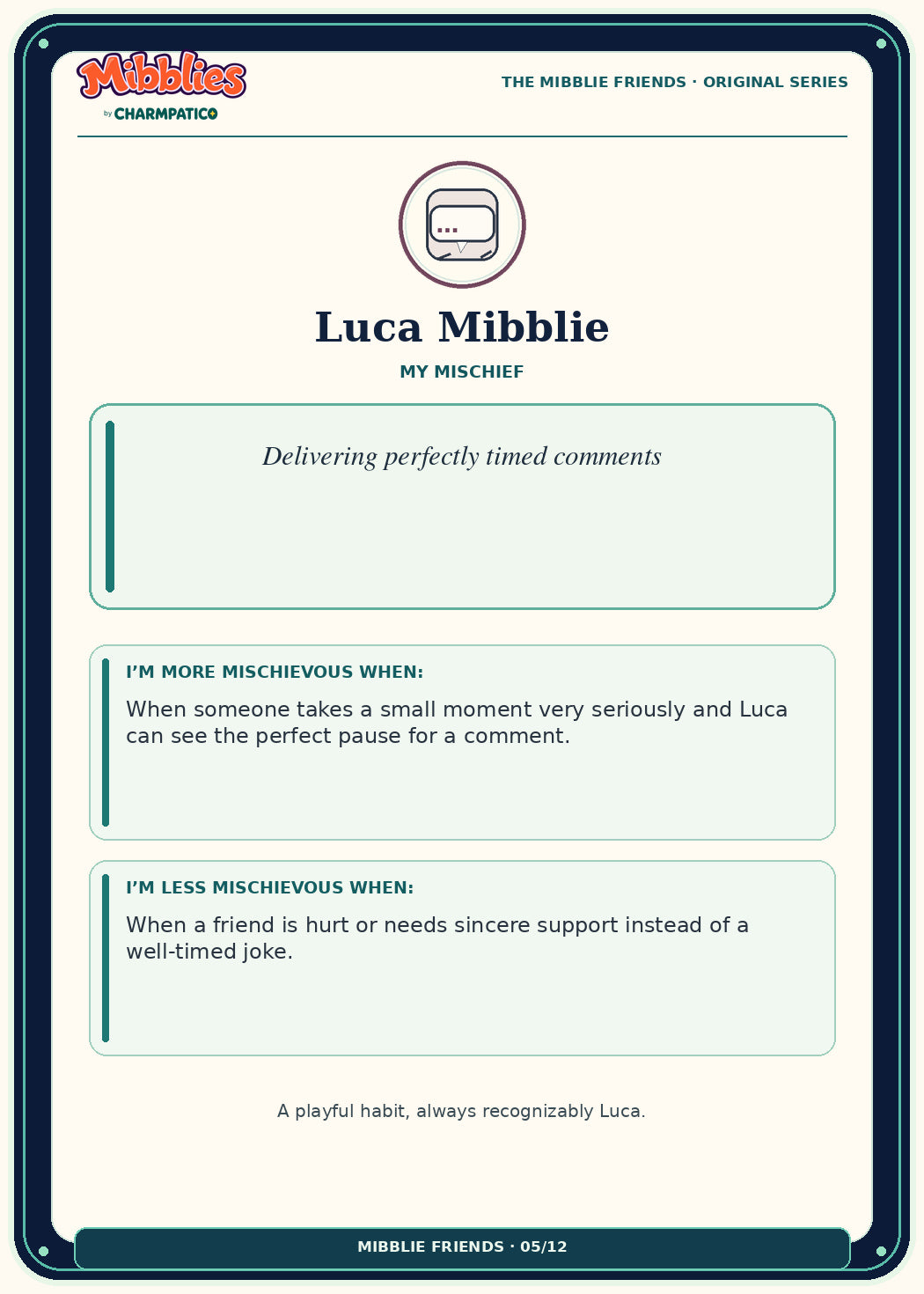 Luca Mibblie Original Series collector card back