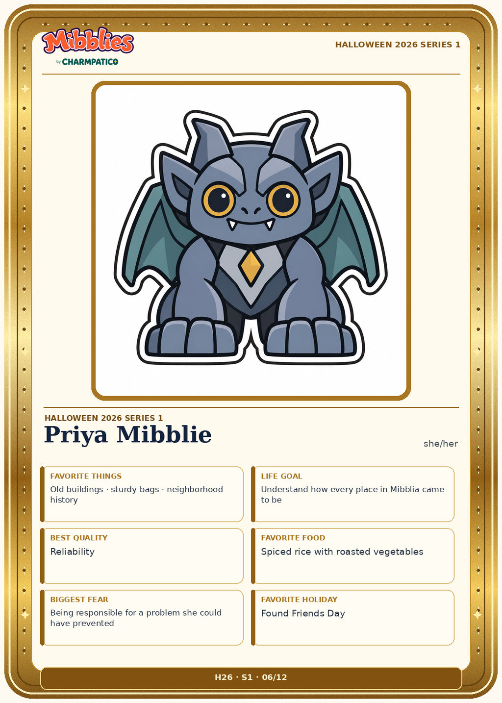 Priya Mibblie Halloween 2026 Series 1 collector card front
