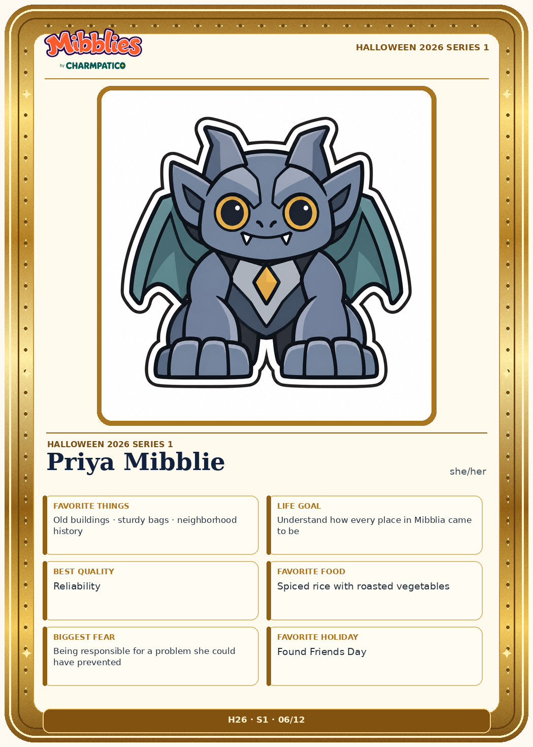 Priya Mibblie Halloween 2026 Series 1 collector card front