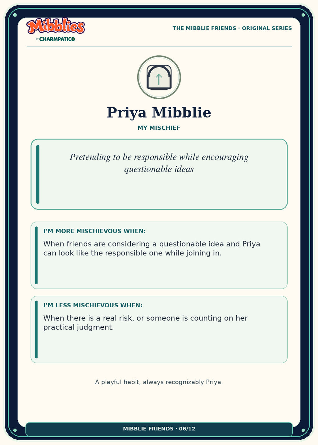 Priya Mibblie Original Series collector card back