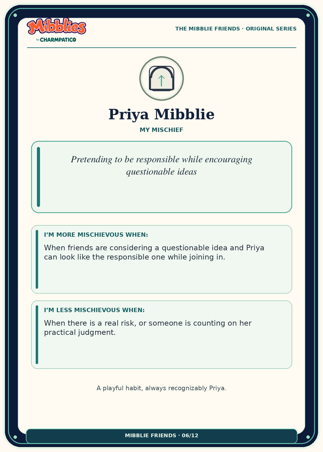 Priya Mibblie Original Series collector card back