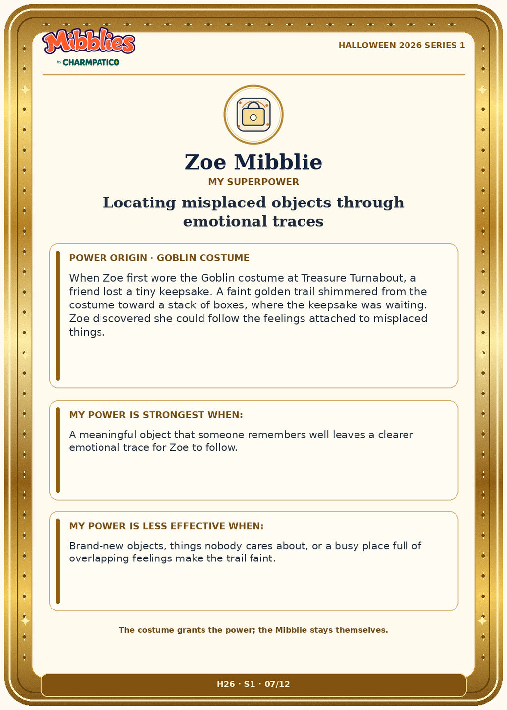 Zoe Mibblie Halloween 2026 Series 1 collector card back