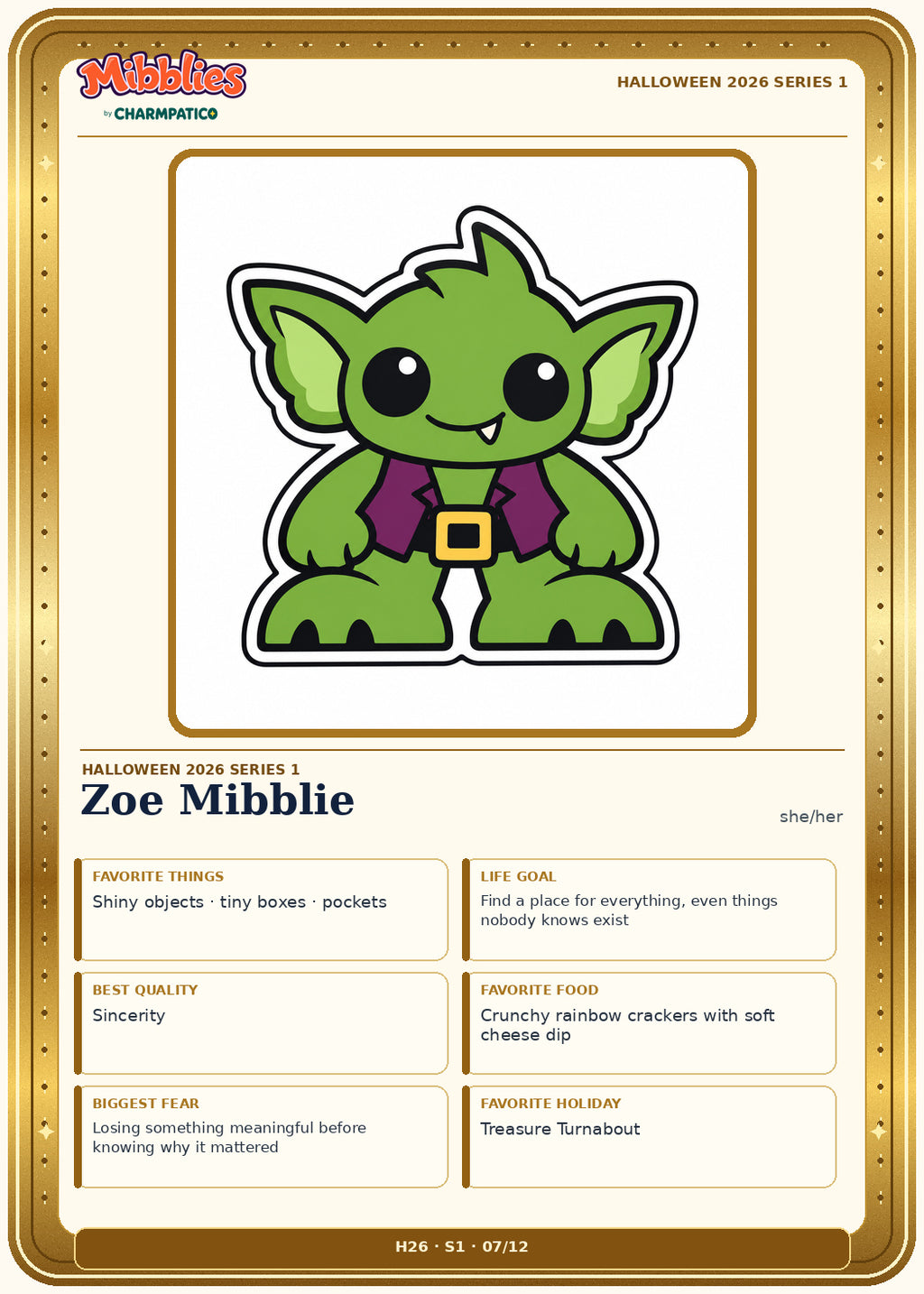 Zoe Mibblie Halloween 2026 Series 1 collector card front