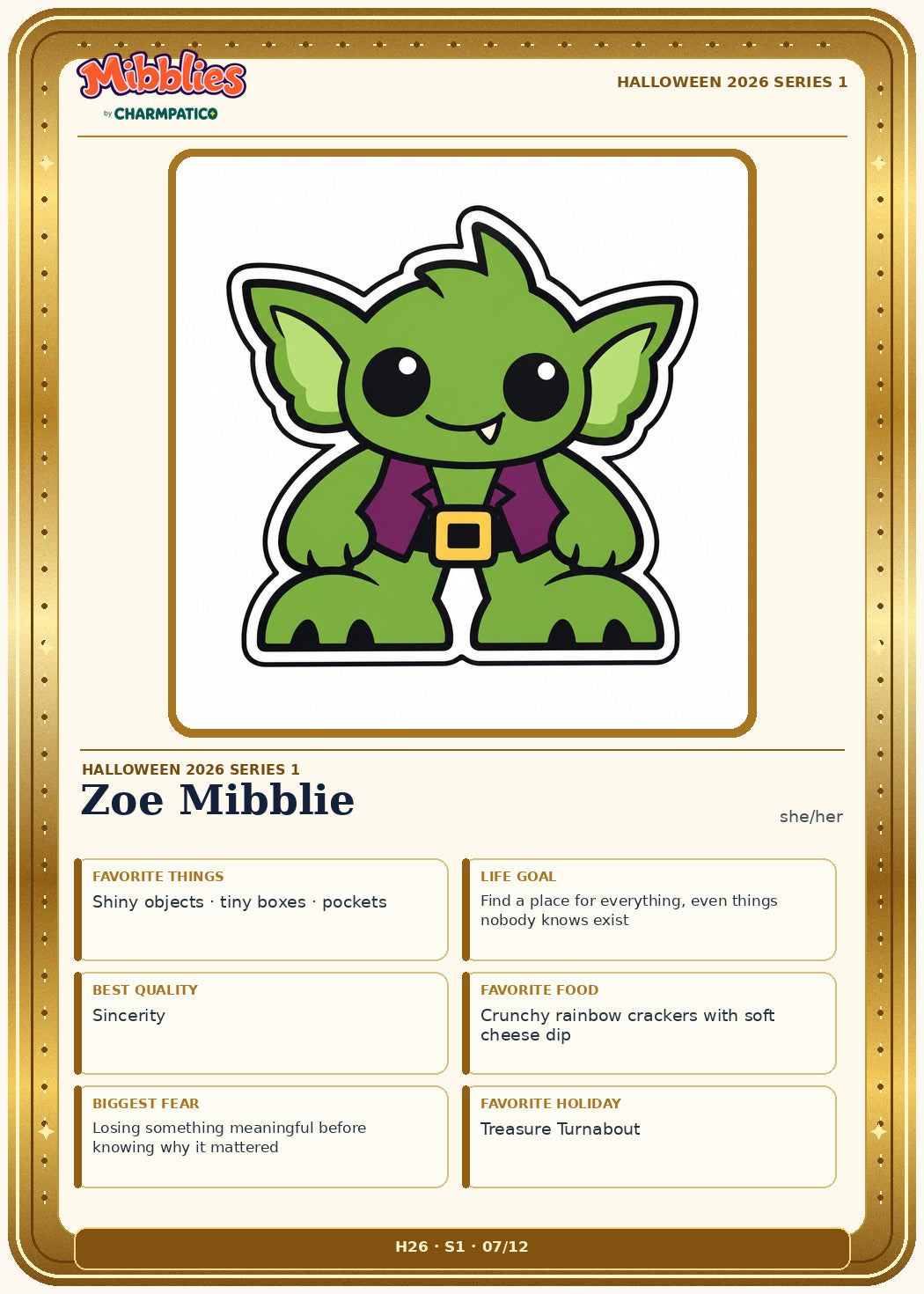 Zoe Mibblie Halloween 2026 Series 1 collector card front