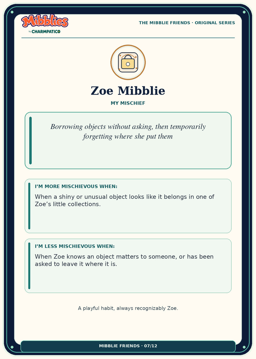 Zoe Mibblie Original Series collector card back