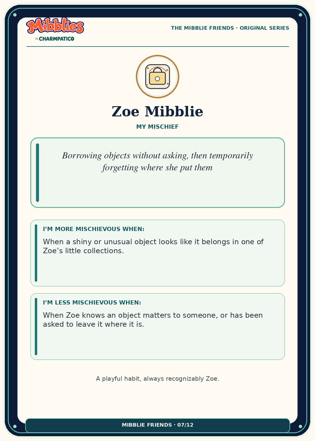 Zoe Mibblie Original Series collector card back