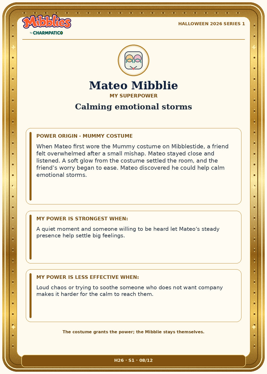 Mateo Mibblie Halloween 2026 Series 1 collector card back