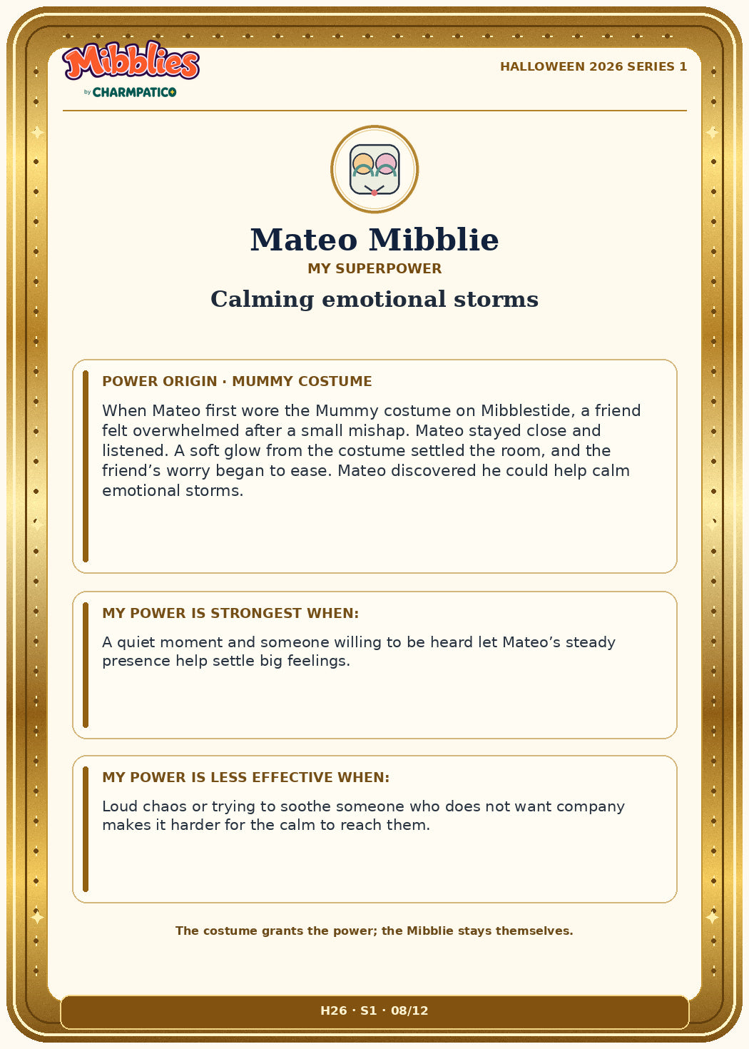 Mateo Mibblie Halloween 2026 Series 1 collector card back