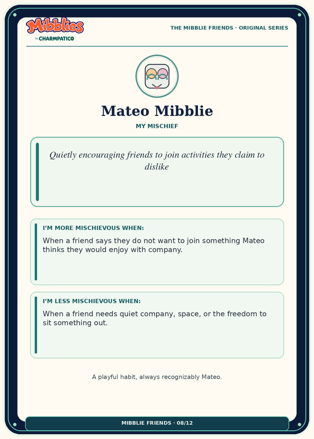 Mateo Mibblie Original Series collector card back