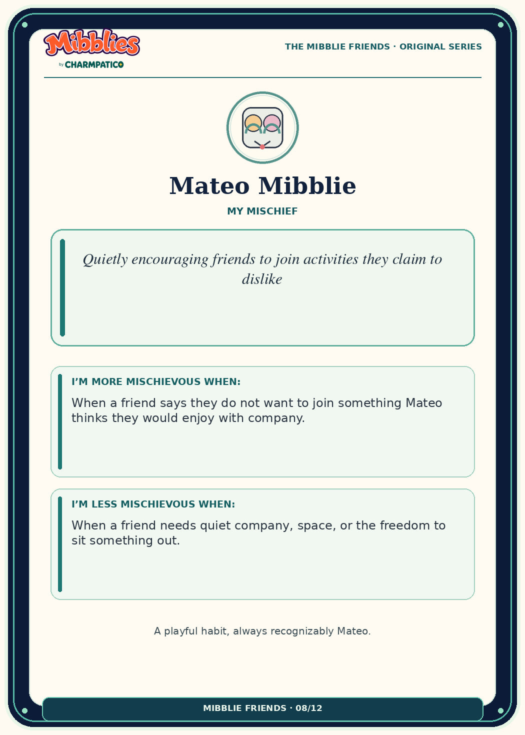 Mateo Mibblie Original Series collector card back