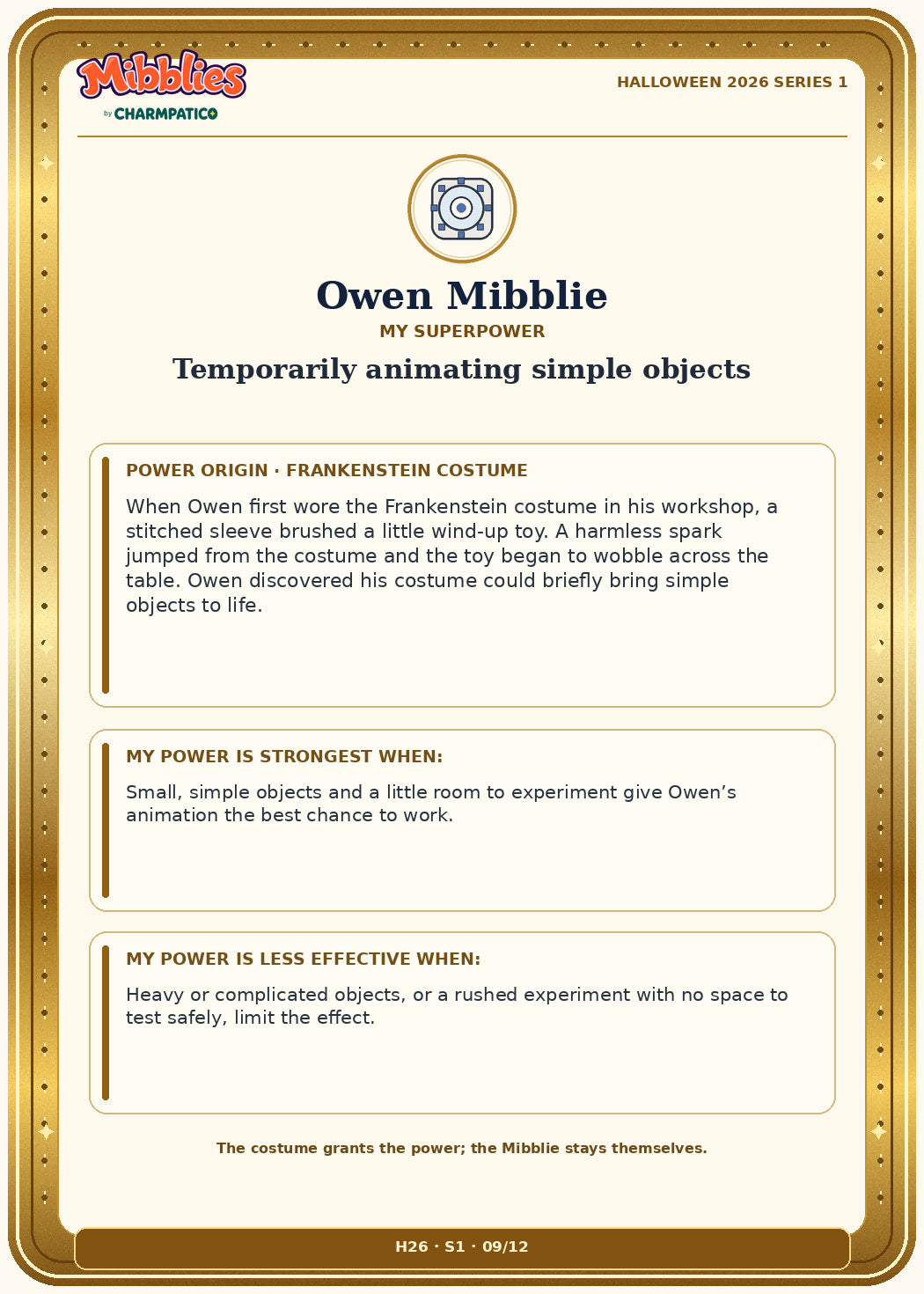 Owen Mibblie Halloween 2026 Series 1 collector card back