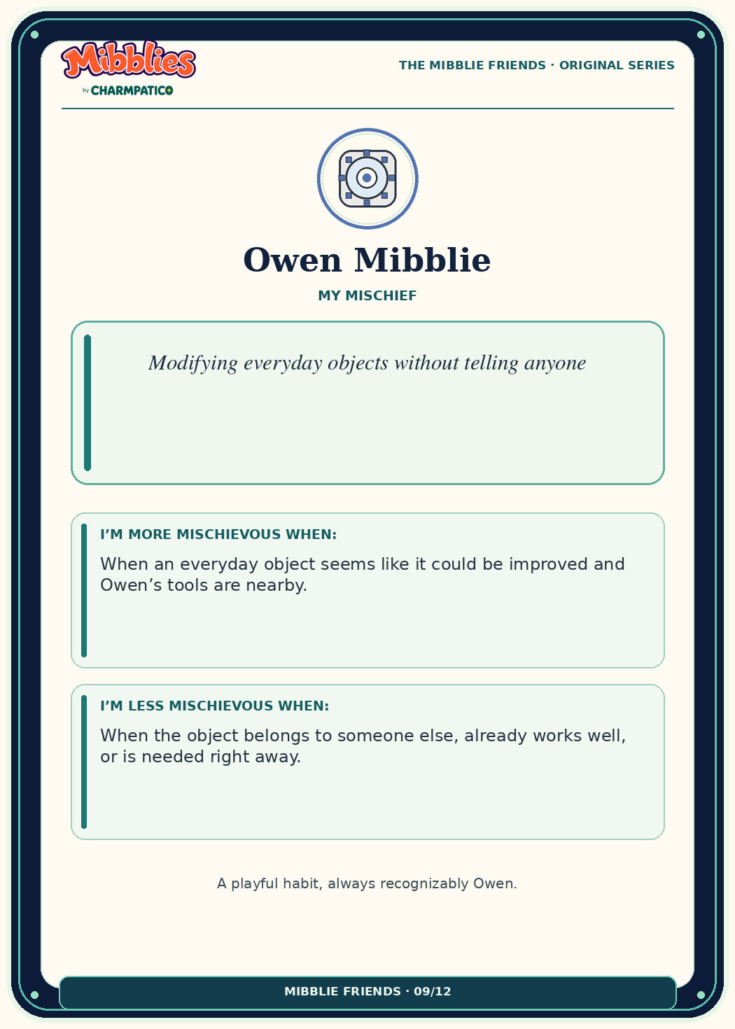 Owen Mibblie Original Series collector card back