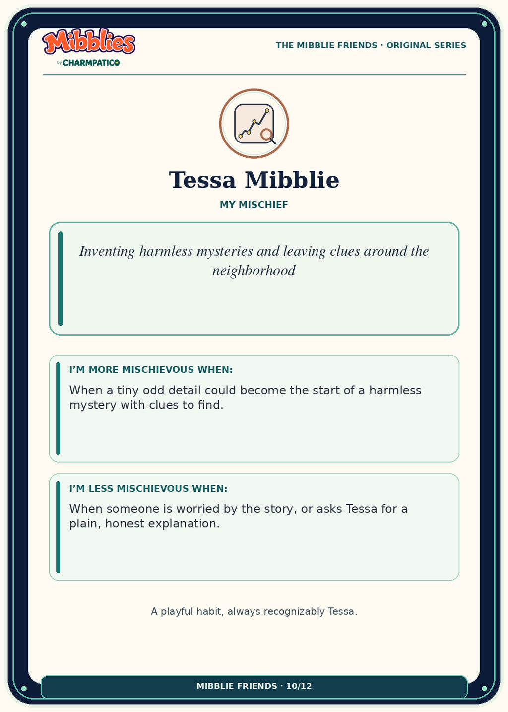 Tessa Mibblie Original Series collector card back