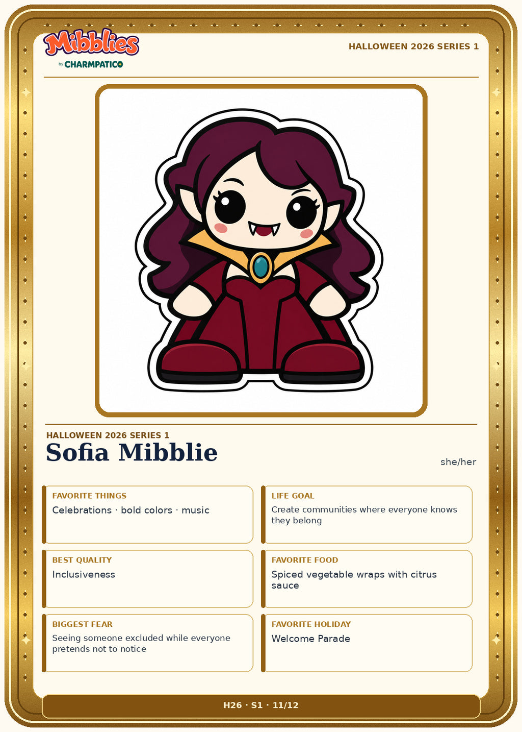 Sofia Mibblie Halloween 2026 Series 1 collector card front