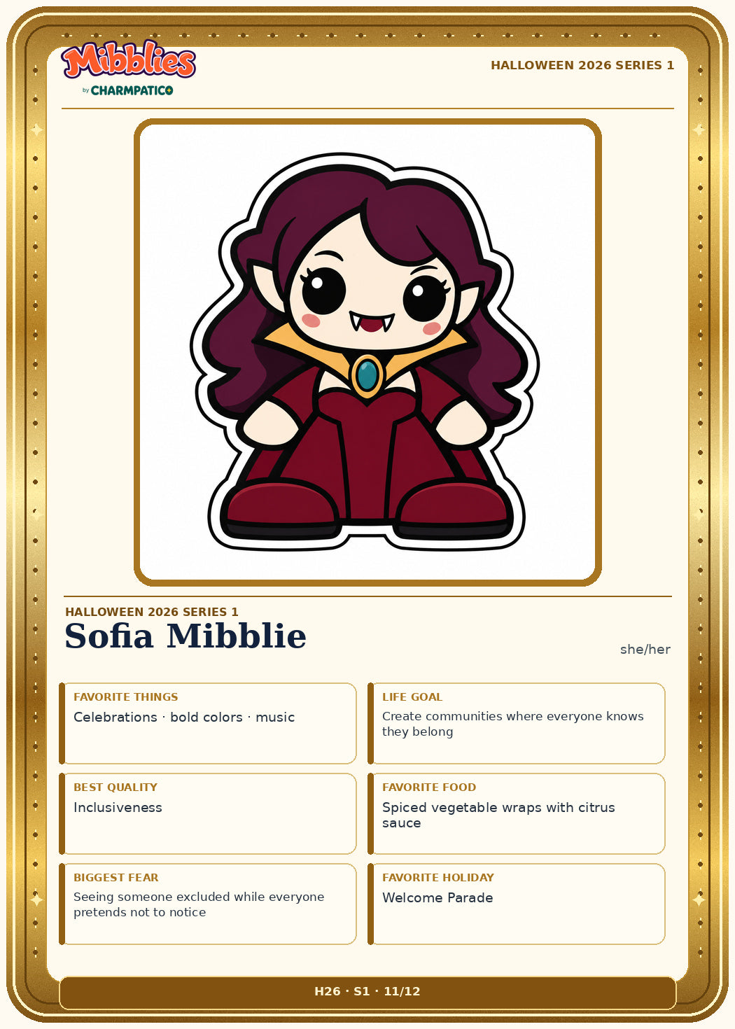 Sofia Mibblie Halloween 2026 Series 1 collector card front