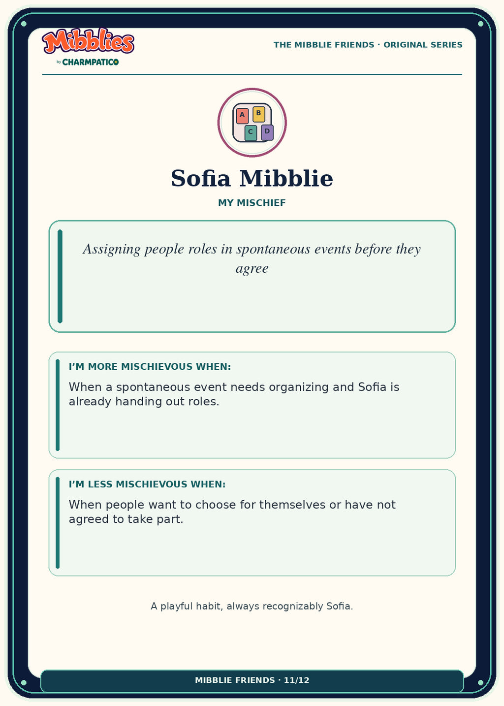 Sofia Mibblie Original Series collector card back