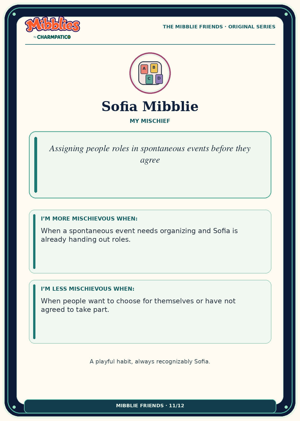 Sofia Mibblie Original Series collector card back