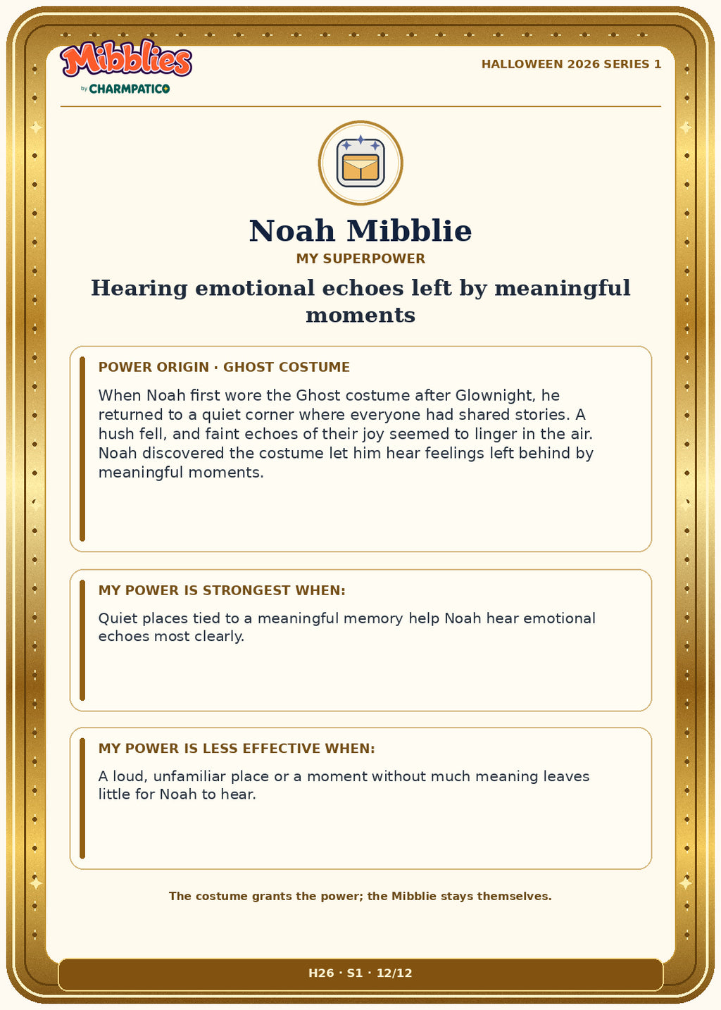 Noah Mibblie Halloween 2026 Series 1 collector card back