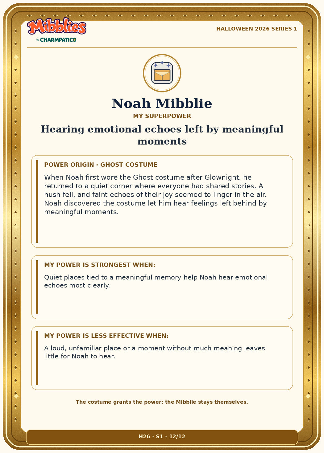 Noah Mibblie Halloween 2026 Series 1 collector card back