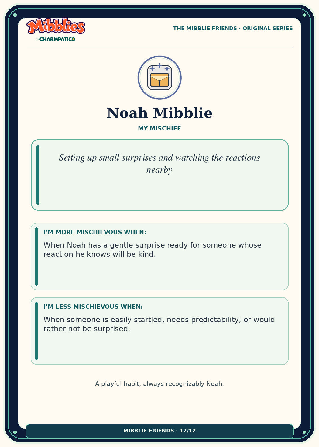 Noah Mibblie Original Series collector card back