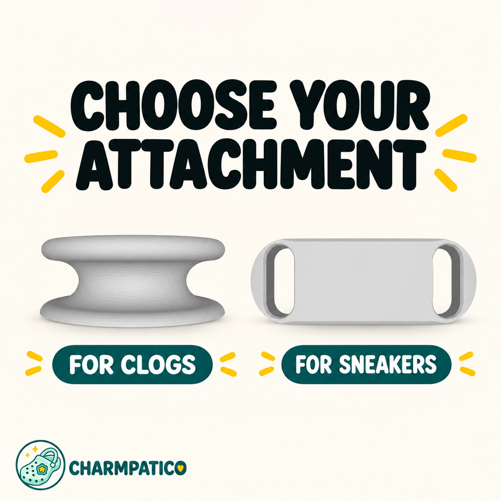 Charmpatico attachment options for clog and sneaker charms