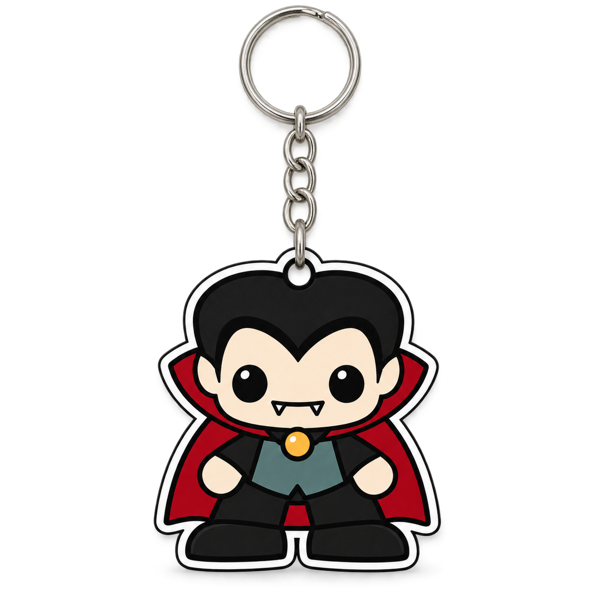 Luca Mibblie Fangs for Nothing 2D personalized keychain with silver split-ring hardware