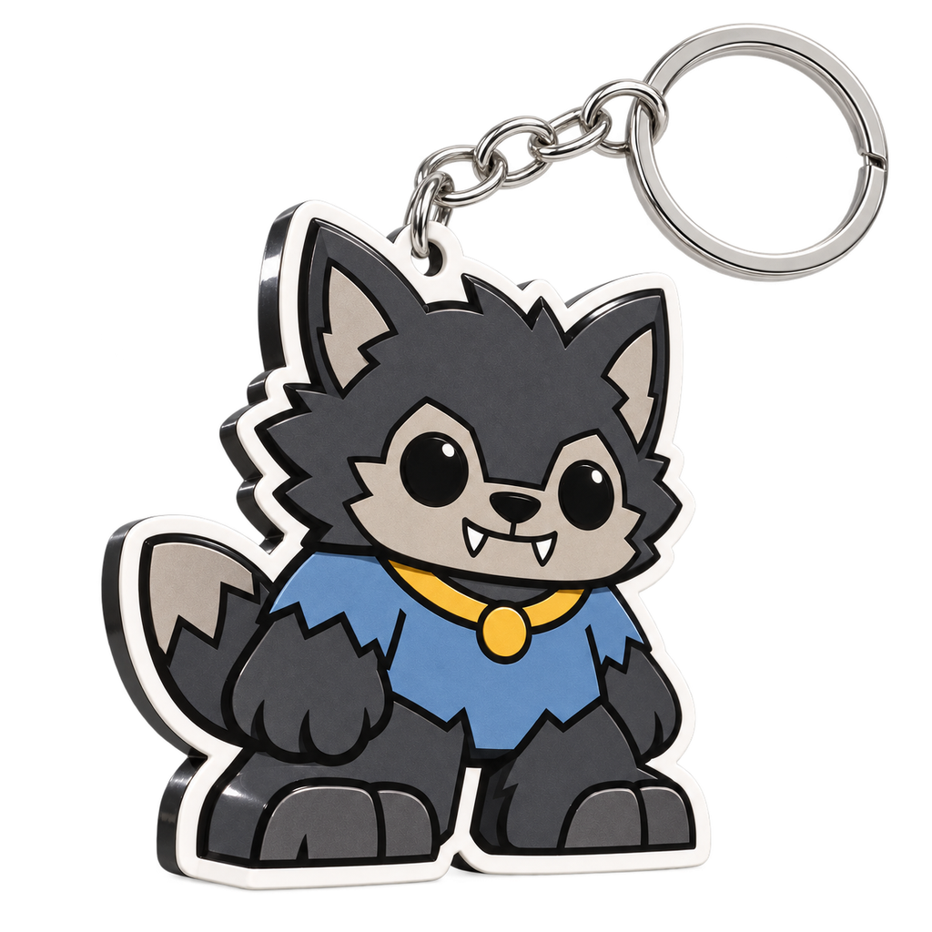 Andre Mibblie character 2D keychain with silver split-ring hardware