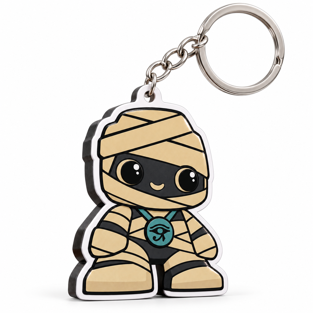 Mateo Mibblie Wrapped Up in It 2D personalized keychain with silver split-ring hardware
