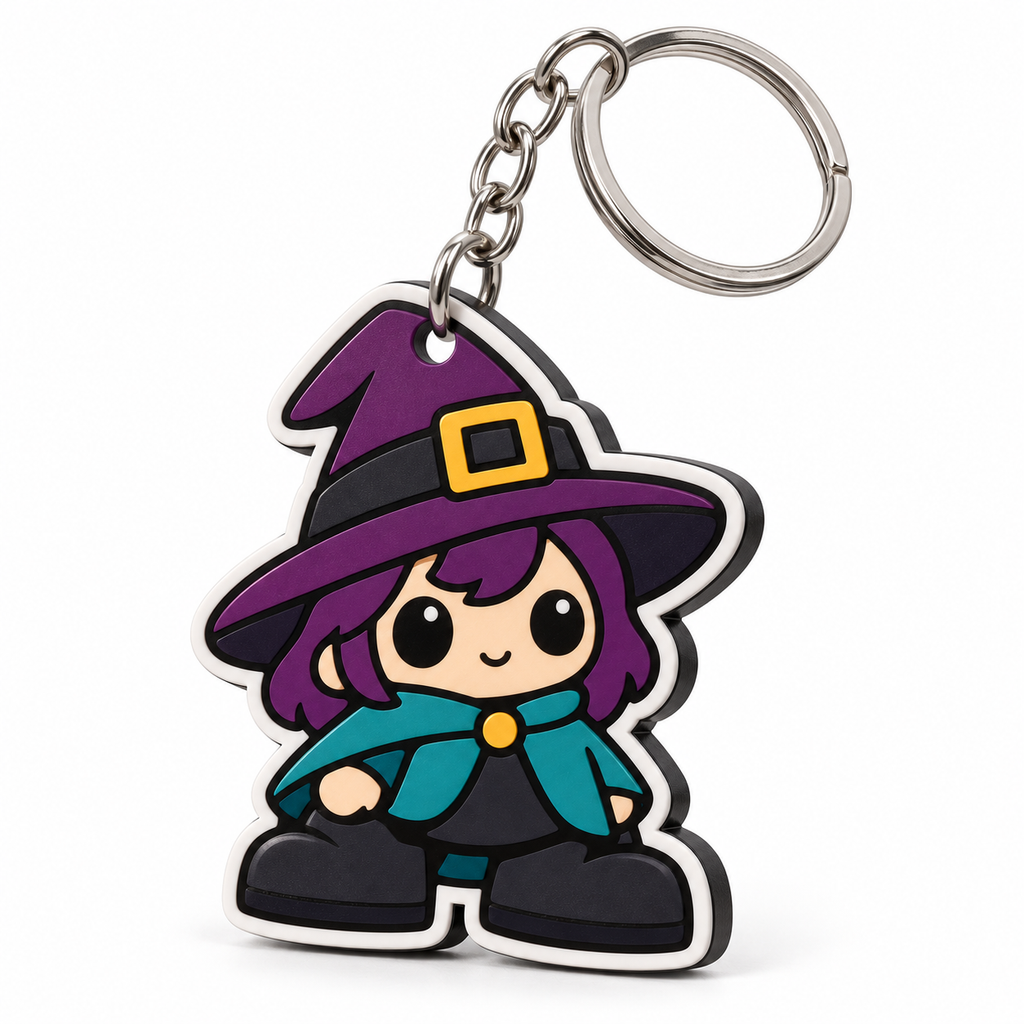 Maya Mibblie character 2D keychain with silver split-ring hardware