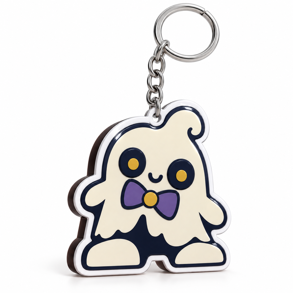 Noah Mibblie Boo, But Make It Polite 2D personalized keychain with silver split-ring hardware