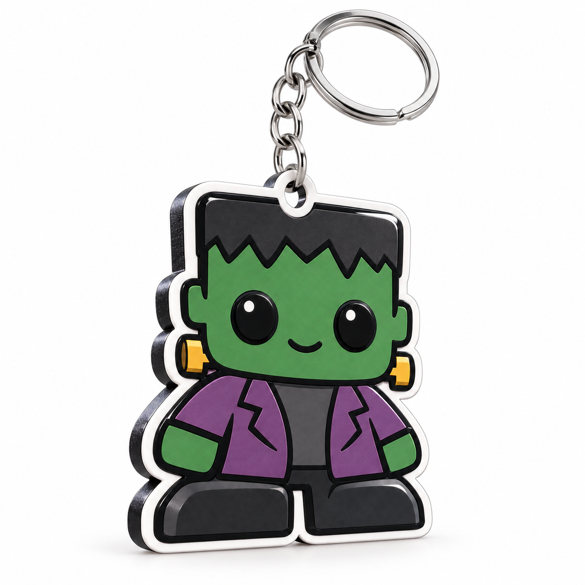 Owen Mibblie Bolt of Confidence 2D personalized keychain with silver split-ring hardware