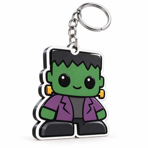 Owen Mibblie Bolt of Confidence 2D personalized keychain with silver split-ring hardware