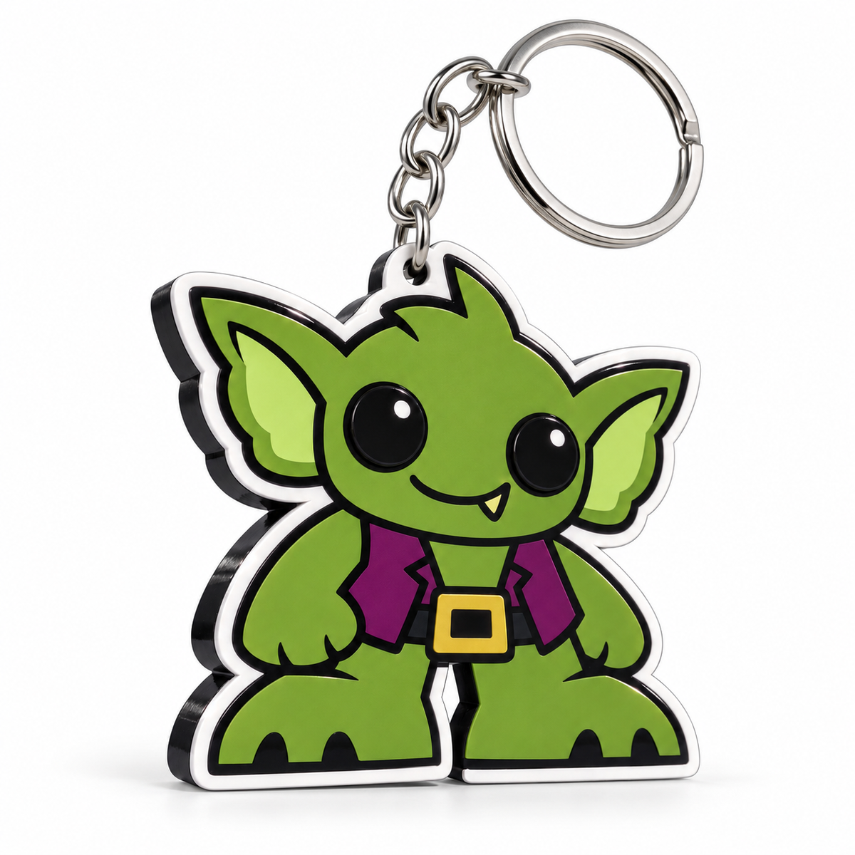 Zoe Mibblie Pocket-Sized Mischief 2D personalized keychain with silver split-ring hardware