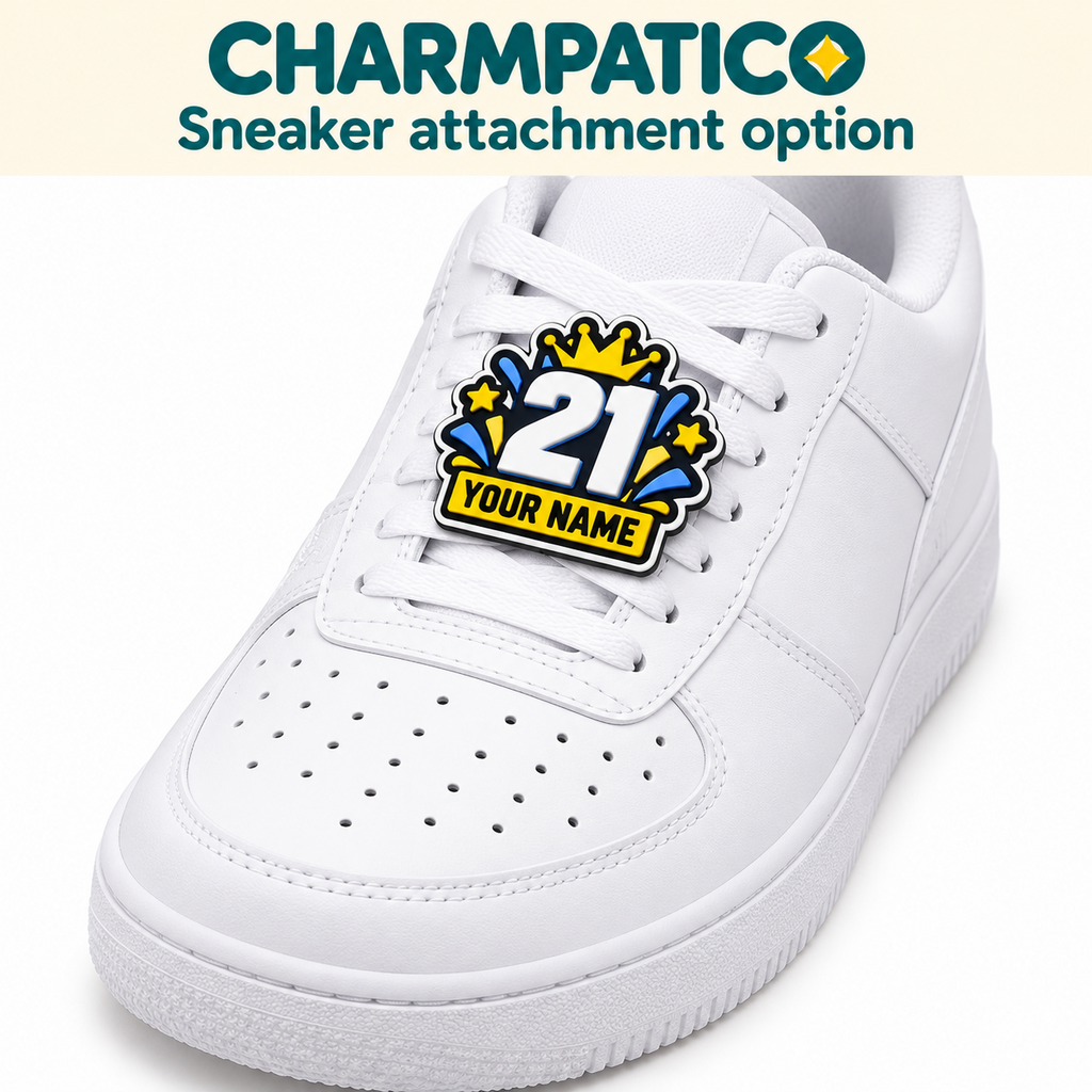 Charmpatico charm attached to sneaker laces